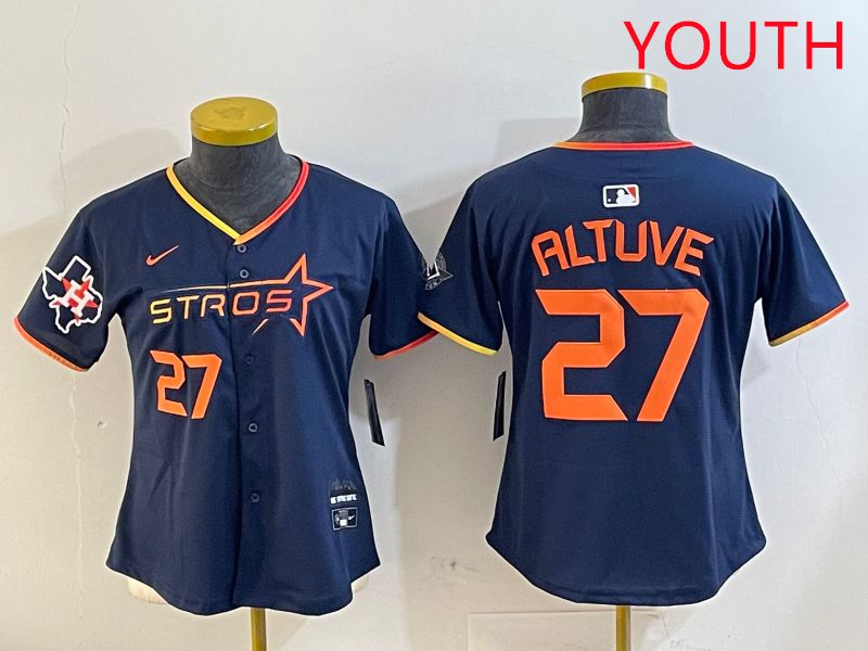 Youth Houston Astros 27 Altuve Drak Blue Three generations Joint Name 2025 Nike MLB Jersey style 4108